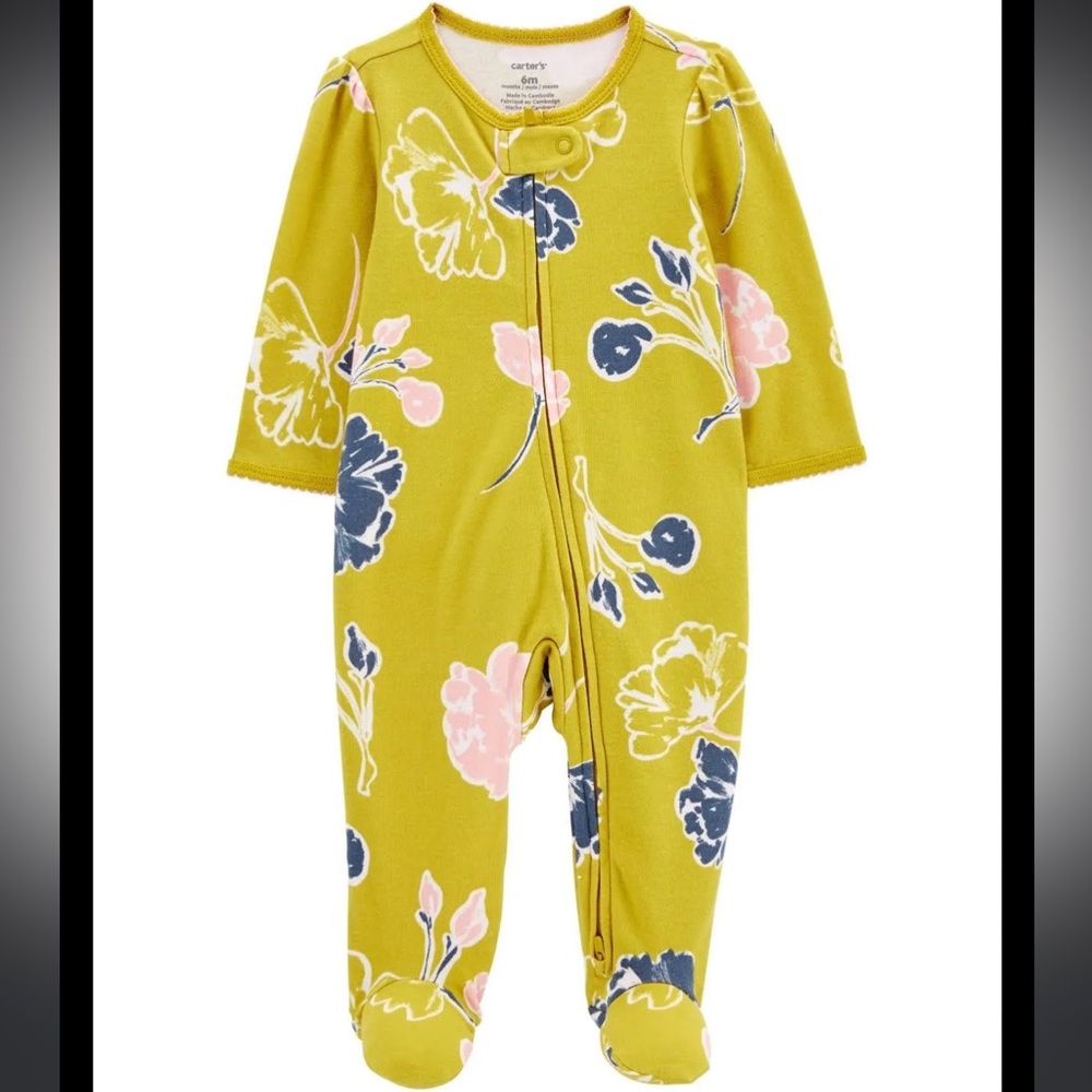 Baby Infant Toddler Carter’s Long Sleeve Full Zip Onesie 6 Months Floral 6M NWT